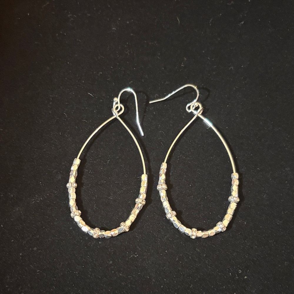 Chic Silver Beaded Teardrop Earrings